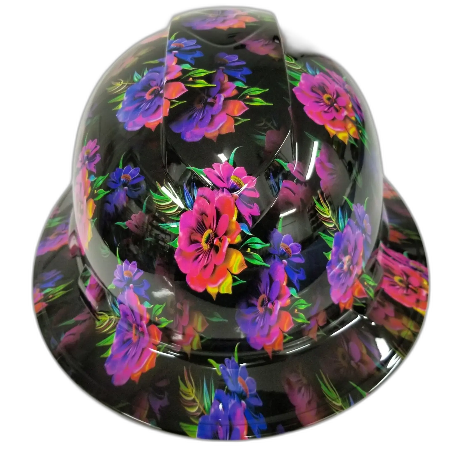Neon Purple Pink Tropical Bloom - Custom Hydro Dipped Full Brim Hard Hat