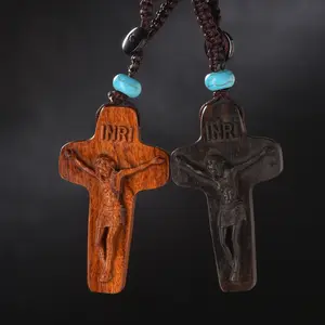 Wooden Cross Keychain Pendant Charm, Small Craft Gift Accessory, Church Hanging Decoration, Religious Jewelry for Daily Wear