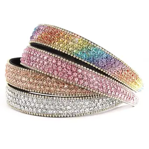4 Pack Rhinestone Headbands - Glitter Sparkly Diamond Flower Hair Accessories for Girls, Women, Homecoming, Birthday Gifts (Pink, Coffee, Silver, Rainbow Color)