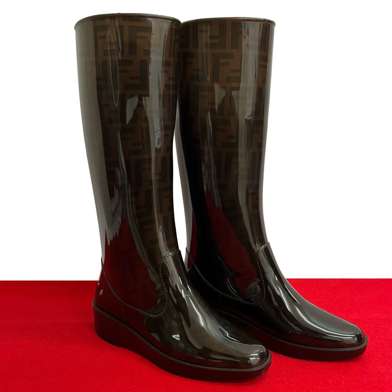 Pre-owned FENDI Rubber Small Leather Goods Zucca FF Logo Long Boots