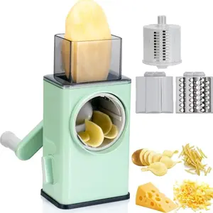 Rotating Cheese Grater Manual Slicer with 3 Interchangeable Blades, Ideal for Potatoes Carrots Vegetables Nuts Kitchen Gadget, Vegetable Cutting Slicer