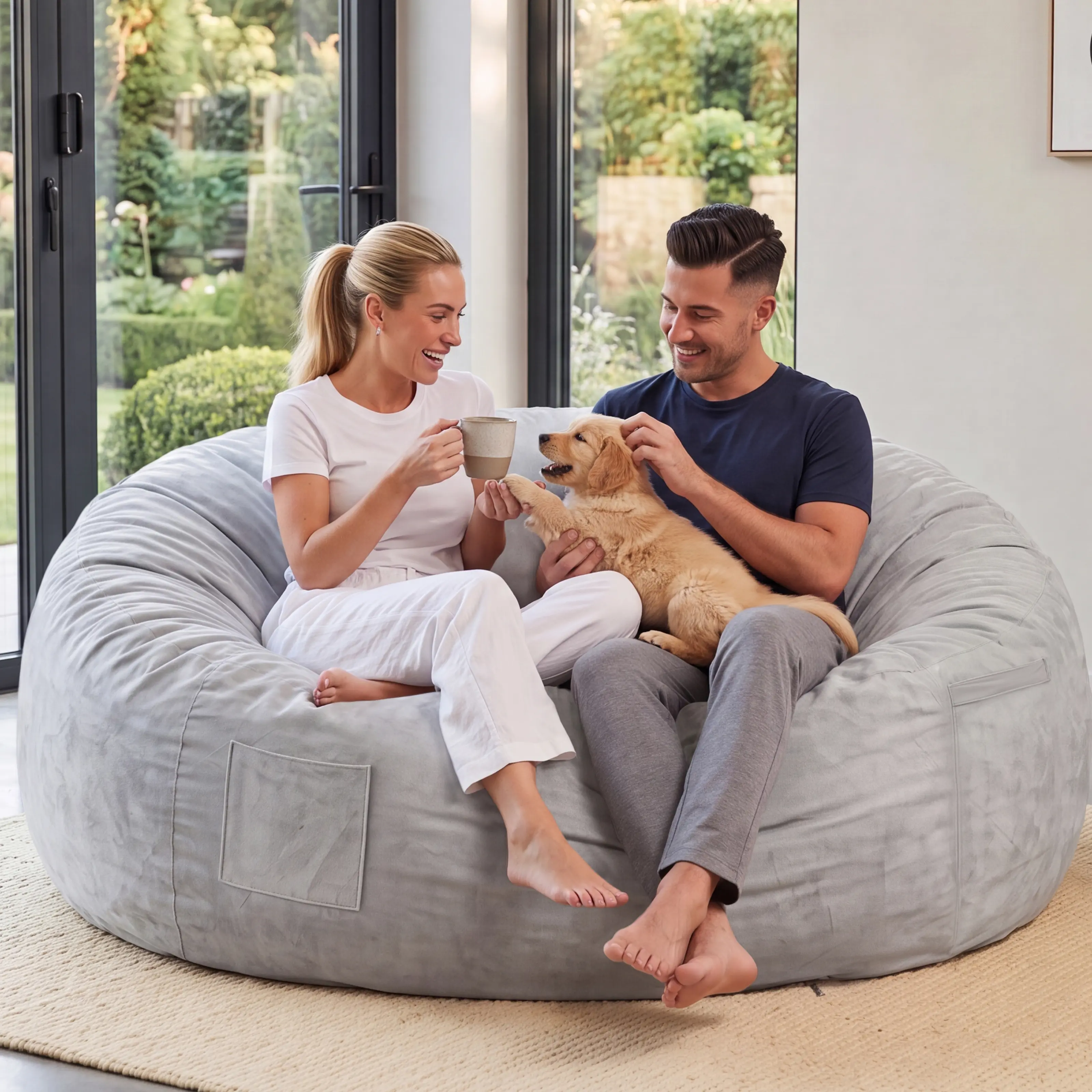 Oversized 3FT, 4FT, 5FT, Jumbo Bean Bag Chair for Adults & Teens, Luxurious Velvet Ultra Soft Faux Fur Plush Lazy Sofa, High Rebound Memory Foam Filled Fluffy Bean Bag Couch with Detachable Removable Sponge Inner Bag,Furniture