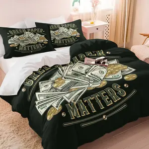 2/3 Piece Set of US Dollar Printed Pattern Bedding Set,  Cash USD Comforter Cover Wishing You Wealth With The Taste of Money. Essential Duvet Cover Set, Luxurious, Fashionable, Soft and Skin Friendly, Including 1 Quilt Cover and 1/2 Pillowcase