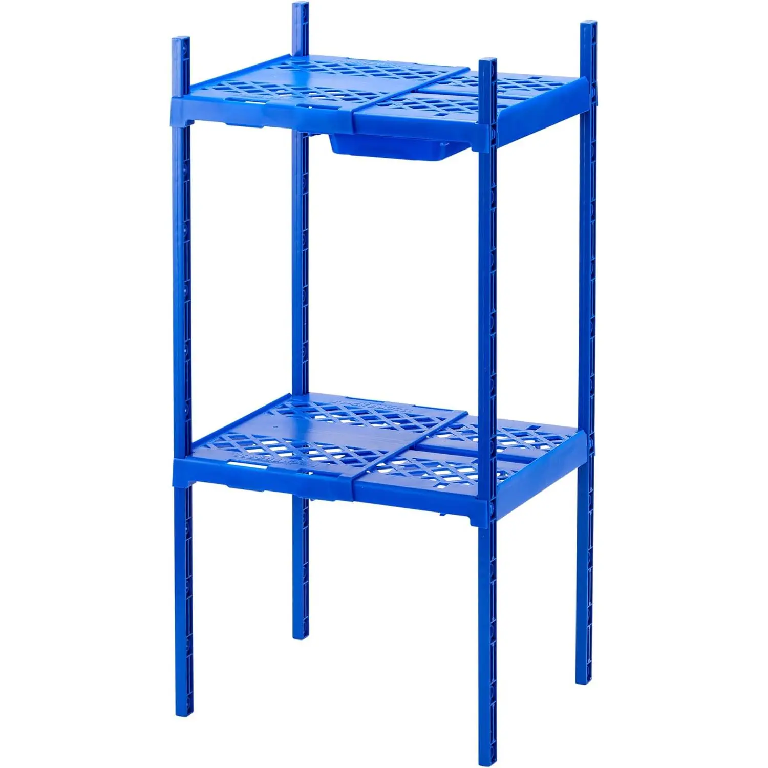 LockerMate Double Locker Shelf - Universal Plastic Organizer with Height/Width Adjust, Functional for School Use, Drawer-Compatible Locker Organization Solution, Blue, School Locker
