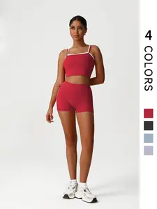 Two-Piece Set Women's Square Neck Crop Tank Top & High Waist Skinny Shorts Sportswear Set, Sporty Style Outfits, Stretchable Activewear, Sportswear Indoor Outdoor, Breathable Comfortable for Yoga Gym Workout Running, Sportswear for All Seasons