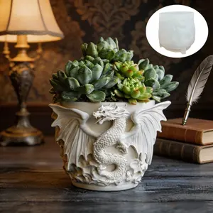 Dragon Sculpture Resin Silicone Mold, Round Succulent Planter, Fire Dragon Relief Storage Box, Candle Holder, Garden Tool Mold, Home Decor Gift, Unique Pots