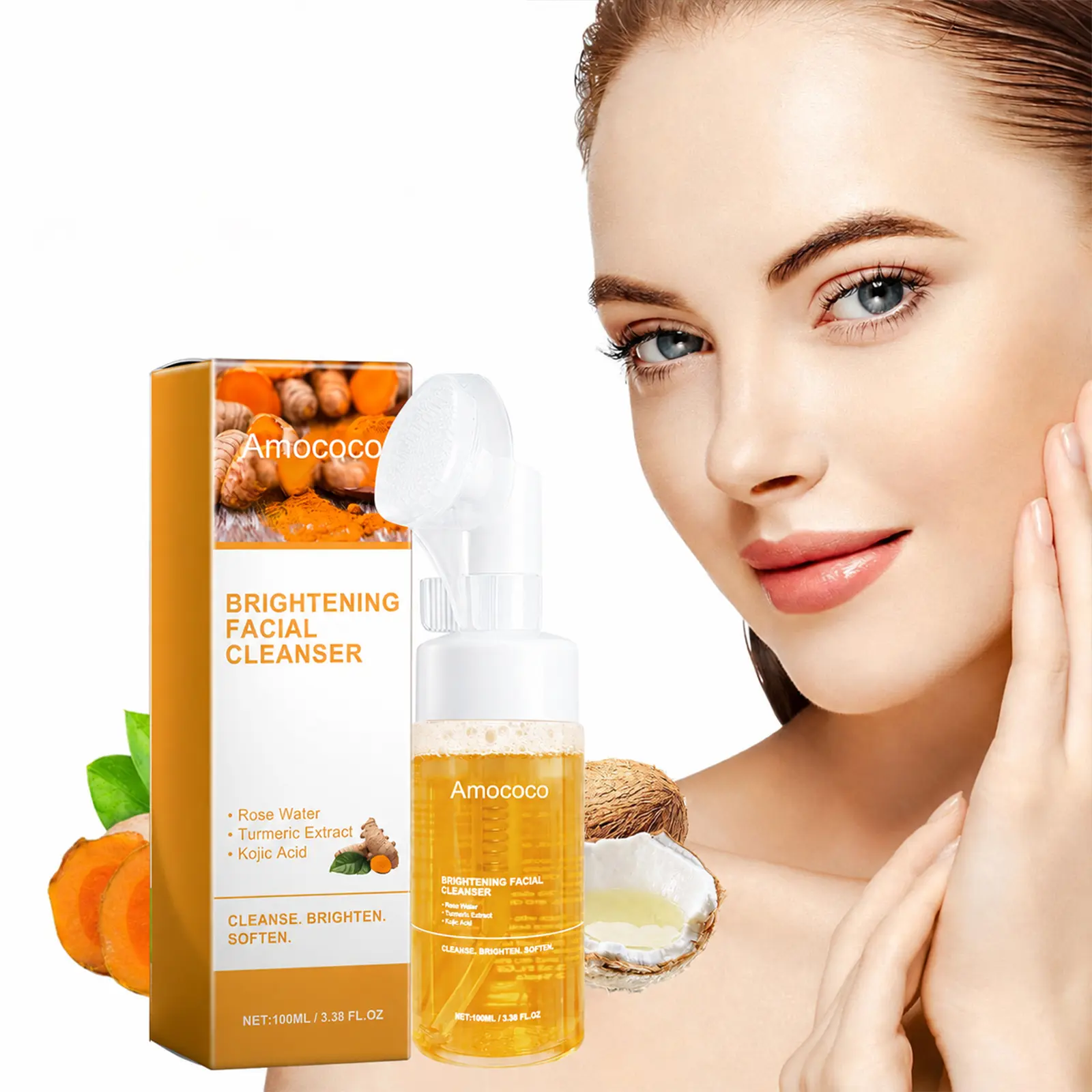 Turmeric Brightening Facial Cleanser 100ml with Niacinamide for Deep Cleansing Moisturizing & Repair Gentle Formula for Oily Skin Comfortable & Hydrating