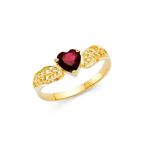 Lady's 14 Karat Fashion Heart red cz Ring Size 7 Color: Yellow Finish