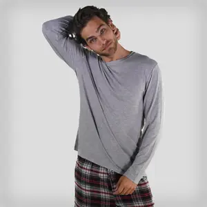 Men's Bamboo Rayon Long Sleeve Knit Sleep Shirt - Grey - FINAL SALE Loungewear Menswear Pajama Nightwear Basic Relaxed Fit Stretch Stylish