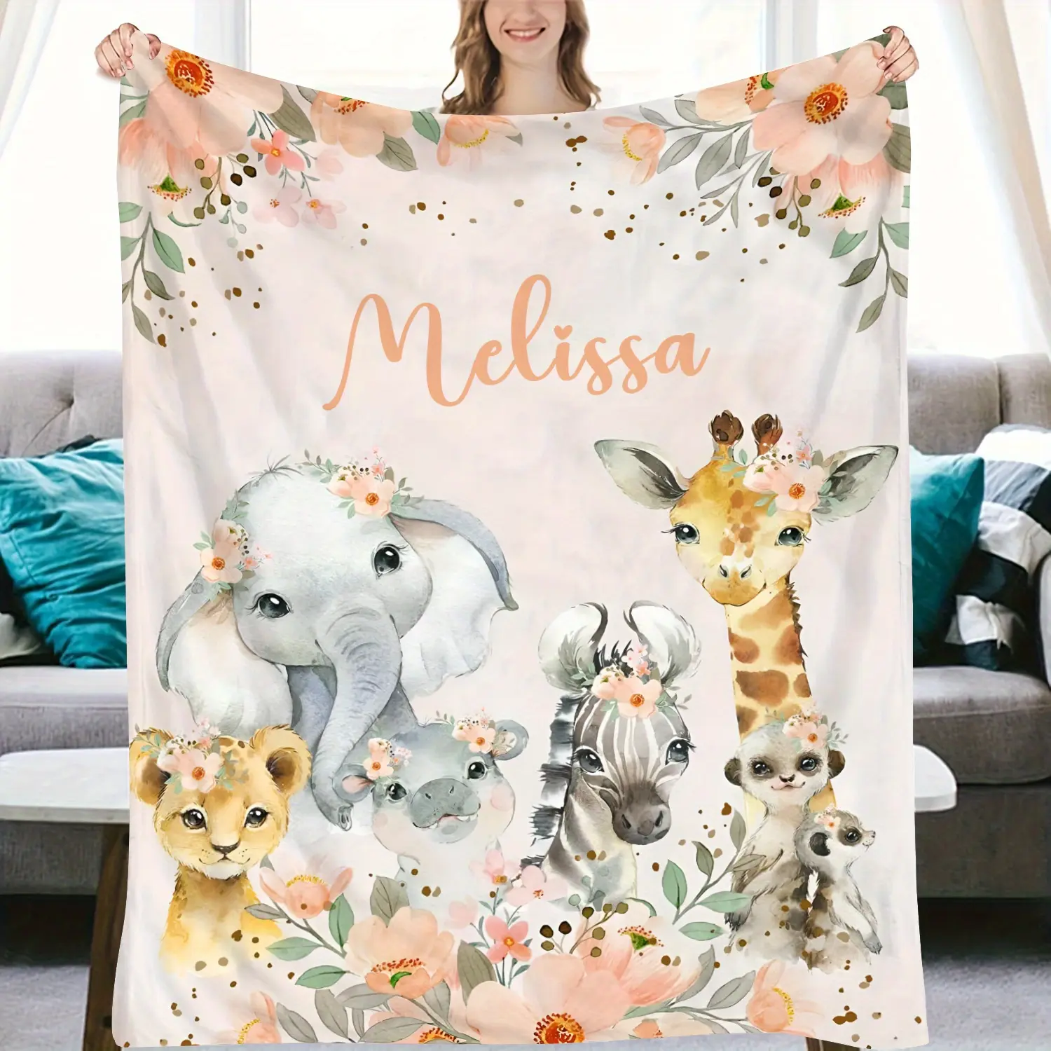 Soft flannel carpet with customizable names, with cute animal prints-comfortable and warm personalized gifts, suitable for all seasons, very suitable for sofas or beds, children's room decoration | soft flannel material, personalized blanket