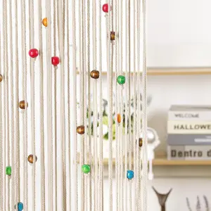 Macrame Beaded Curtain Boho   Door String Curtain for Doorway Window Wooden Beads  Hippie Room Divider Closet Bedroom  Decor, Colorful - 2 Panels 79" x 35"