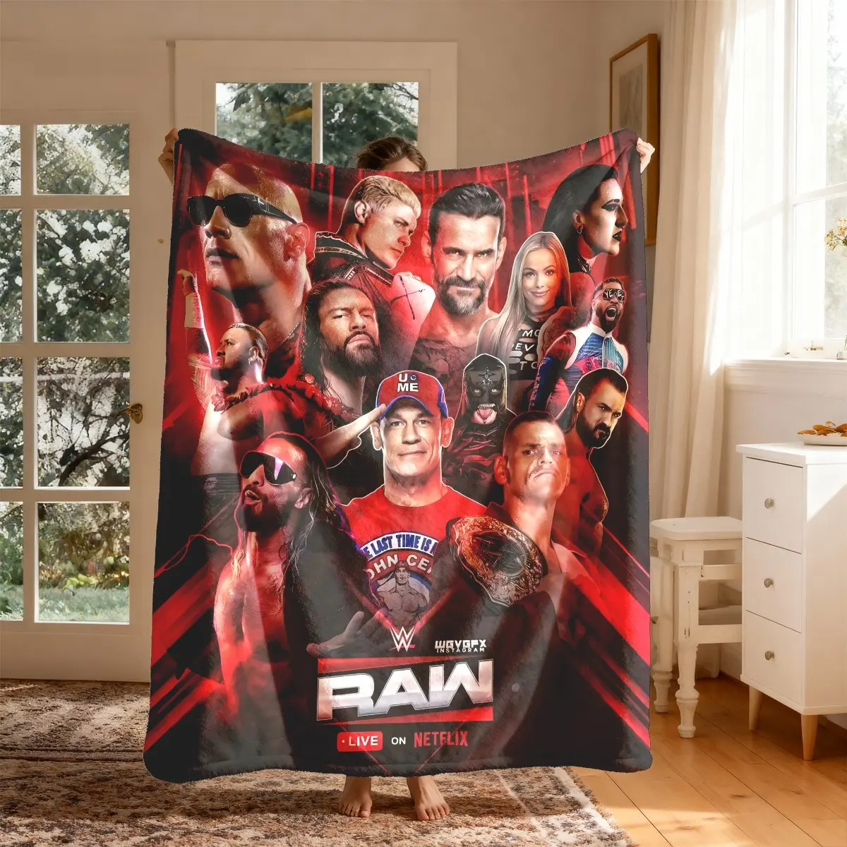 WWE Raw Event Theme Custom Image Flannel Blanket Throw, Breathable Lightweight Soft Cozy Wrinkle-Resistant Large Blanket for Bed, Camping Travel, Spring Gift