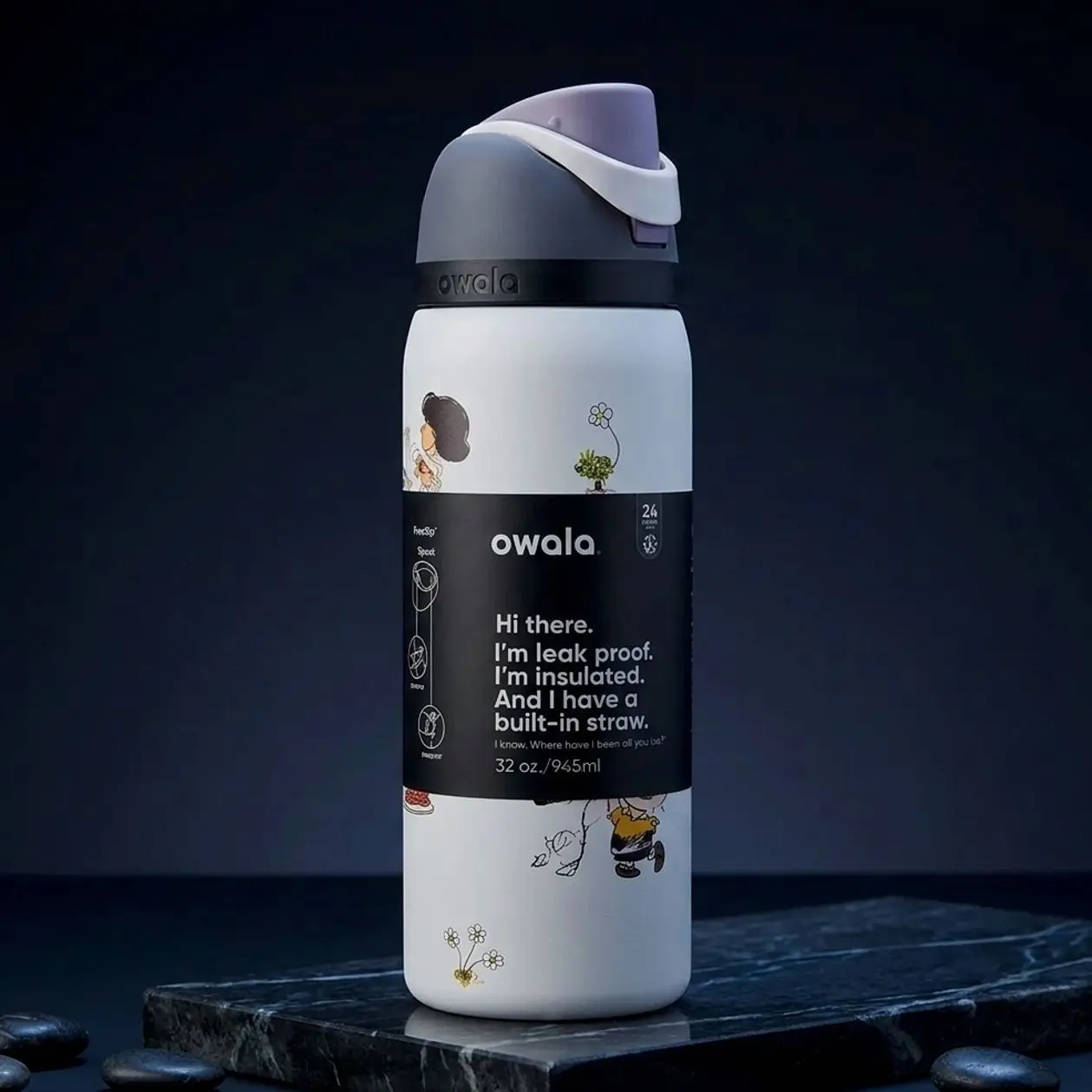 Owala FreeSip Insulated Stainless Steel Water Bottle 32 oz with Straw Leak Proof Cartoon Graphic Tumbler