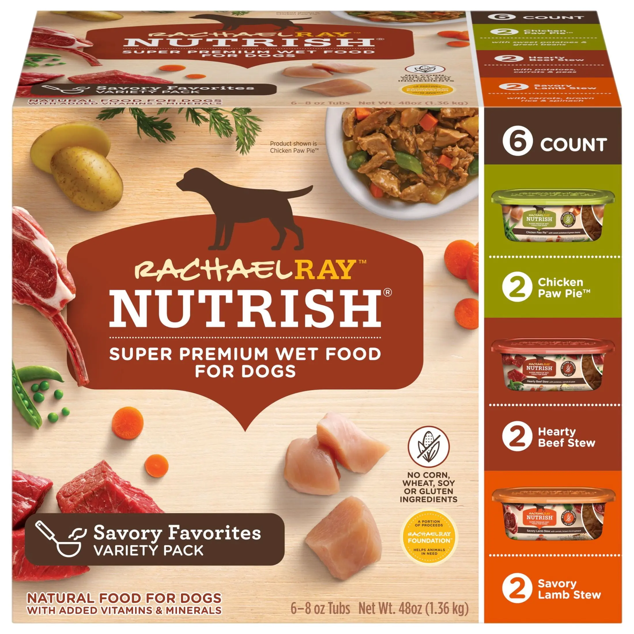 Rachael Ray Nutrish Wet Dog Food For Daily Health Diet Savory Favorites Variety Pack 8 oz Tubs Premium Meal 6 Pack