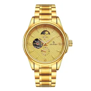 Time Banquet Men's Gold Watch Mechanical Luminous Business Stainless Steel Band Roman Numerals Date Window