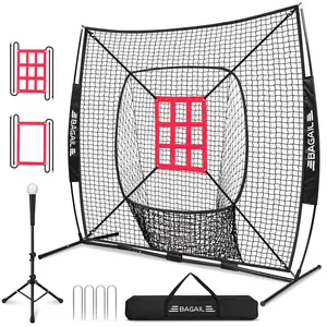 【Holiday Haul】BAGAIL 7x7 ft Baseball & Softball Practice Net with Bow Frame for Batting, Hitting, Pitching, Portable Baseball Throwing Net with 2 Strike Zone Batting Tee, Carry Bag, Great for All Levels