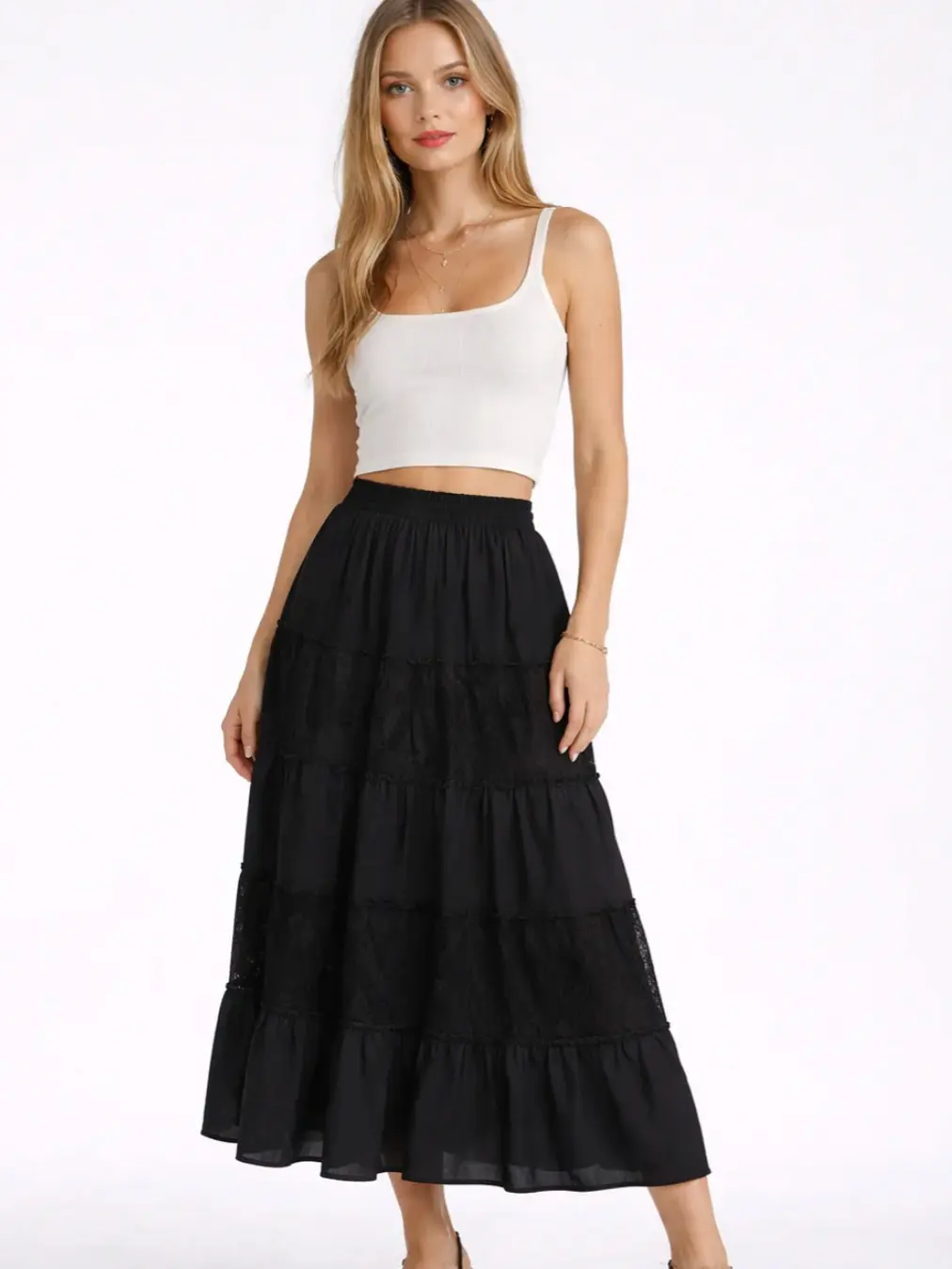 Forever 21 Women's High-Rise Casual Flowy Chiffon Tiered Skirt - Elastic Waist, Fully Lined, Fitted Bottoms, Lightweight Smooth-Drape Fabric, Croptop Friendly, Affordable Fashion, Girly Aesthetic, Blouse-Pairing Womenswear