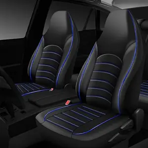 Universal Front Seat Covers Anti-Slip Waterproof PU Leather Bucket Seat Cover, Seat Covers Set Car Seat Protector Fit for Most Cars, Trucks, SUVS, or Vans...   (Black & Blue)