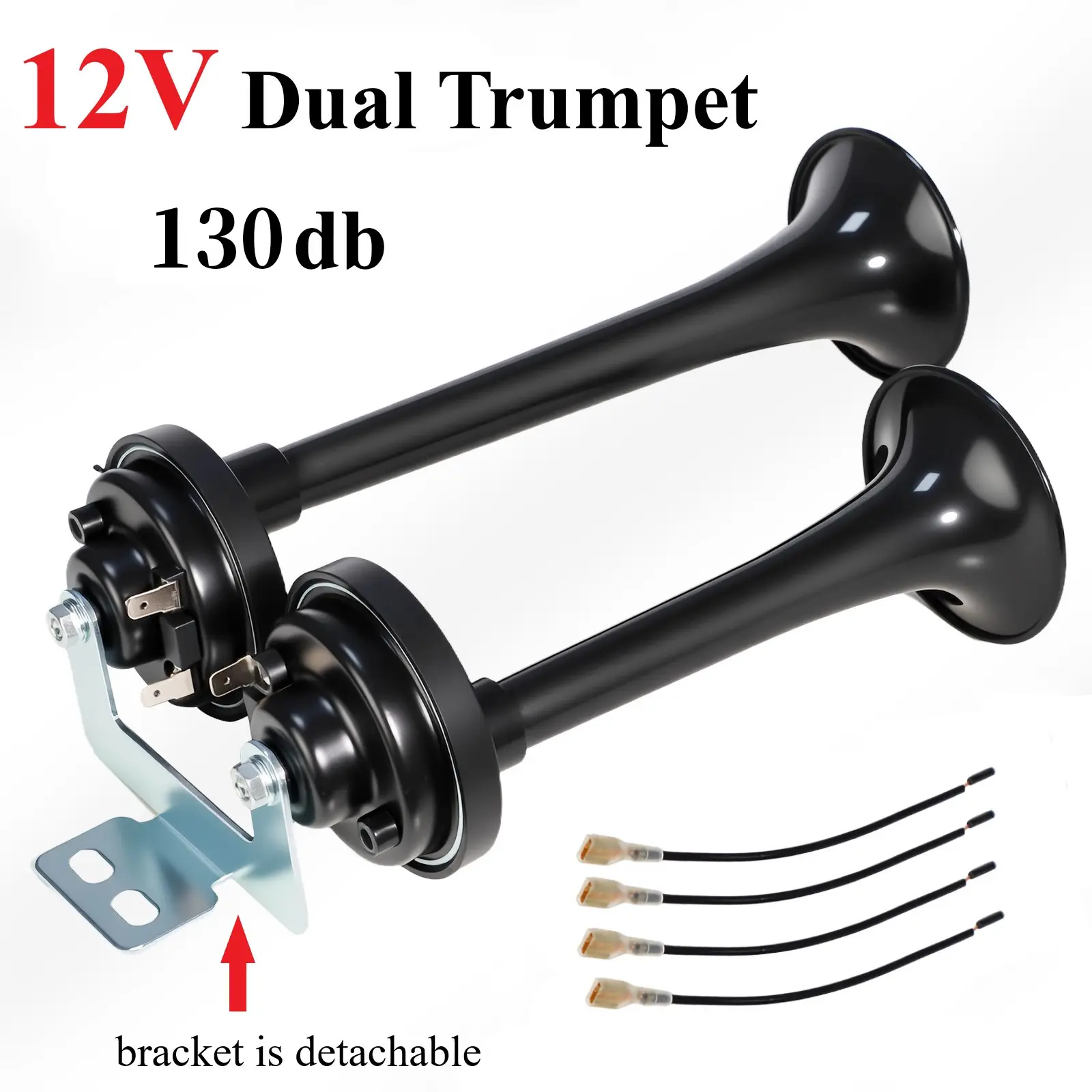 MOVATEK 130 db 12V Electric Auto Horns | Super Loud Dual Trumpet Air Horn Kit | For Trucks Trains Boats  Car Moto SUV |   Waterproof