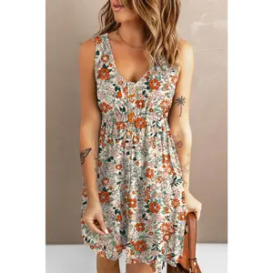 Printed Button Down Sleeveless Magic Dress
