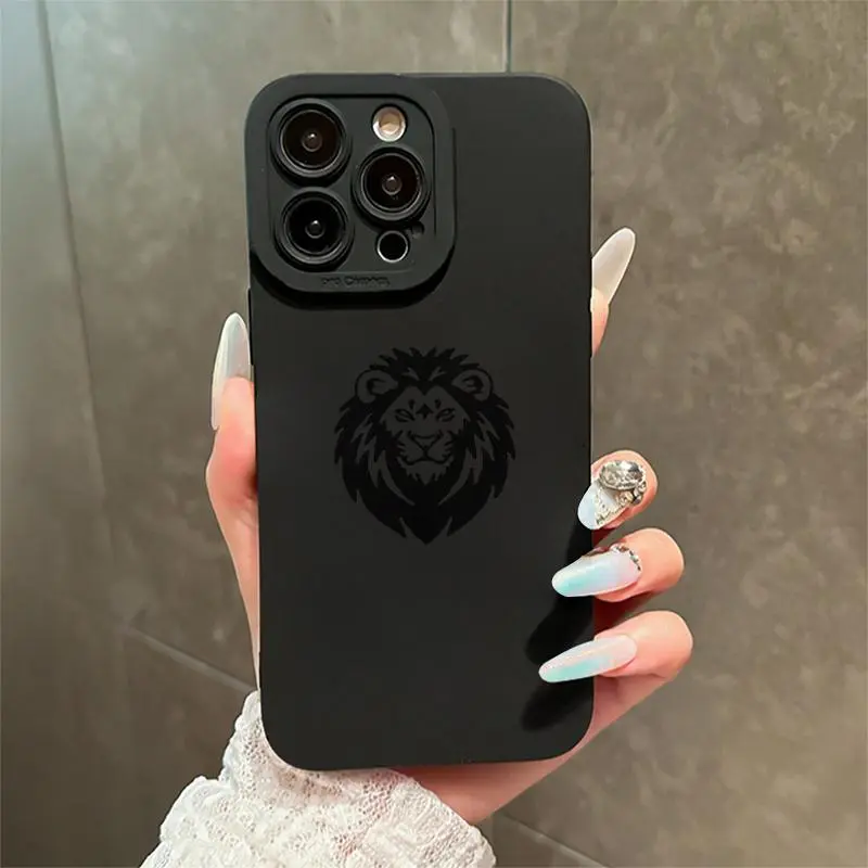 Black Lion Head Pattern TPU-Polycarbonate Shell Phone Case - Durable, Shockproof, Anti-Drop All-Inclusive Cover with Precision Cutouts, Smartphone Accessory for iPhone 11,12,13,14,15,16,17 Pro Max, Air, Plus | Handheld Cellphone Devices Accessory