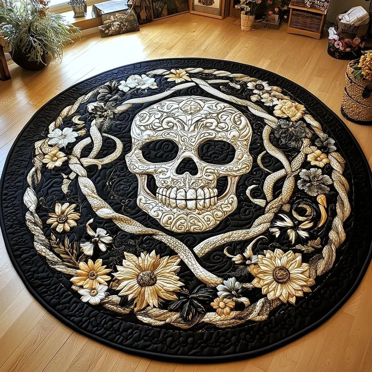 Skull Round Mat Rug - Nature Design | Serene Home Decor (Design 3)
