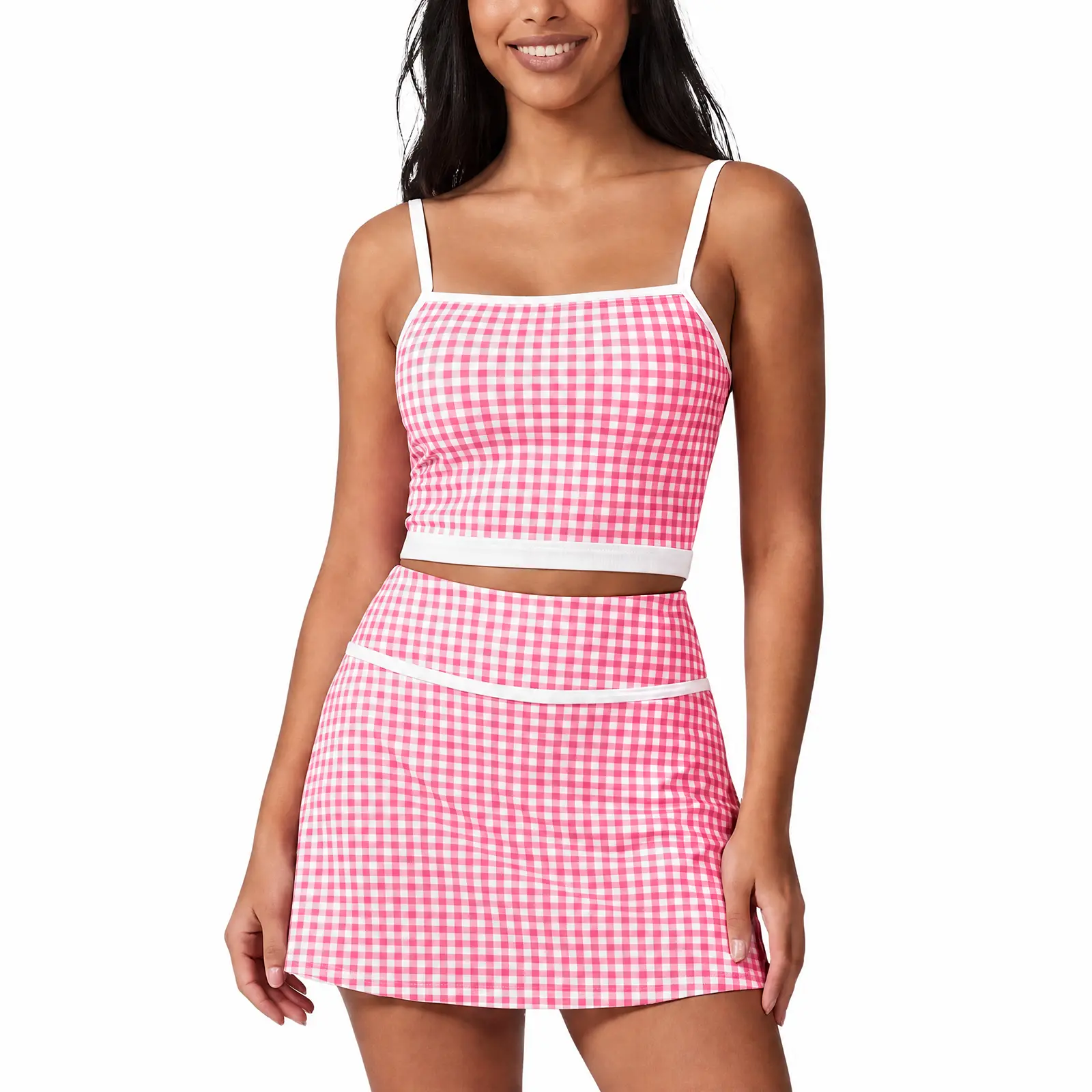 Aoysky Women's Lightweight Floral 2 Piece Matching Set with Square Neck Crop Top & High Waist Mini Skort for Summer Streetwear, Outdoor, Feminine, Sheer, Strappy, Fabric, Print