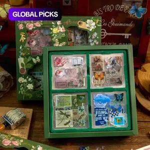 Vintage Material Paper, 100sheets/box Retro Handbook Background Paper, DIY Decorative Sticker Scrapbook Materials For Scrapbooking & Journal Making, Valentine's Day Gift