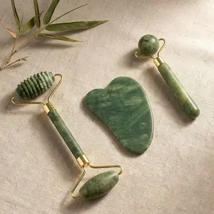 3pcs Natural Jade Stone Roller-Gua Sha-Comb Set, Unscented Manual Use Beauty Tools for Face, Eye Massage, Skincare Kit Promotes Circulation, Reduces Puffiness, Ideal Self-Care Home Gift (Home Supplies)