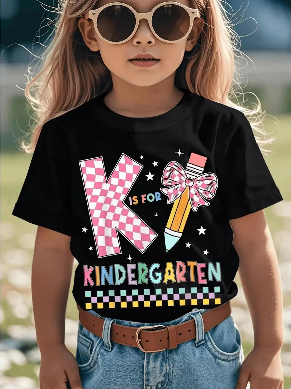 Represents Kindergarten Teacher Fun Bows and Funny Aesthetic Pattern Children's Clothing T-shirts, Popular Street Style Tops, Children's Short-sleeved Shirts