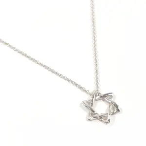 Pre-owned Tiffany & Co. Sterling Silver 925 (Ag925) Small Leather Goods Star of David Silver Necklace