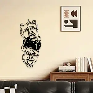1pc Thespian Duality Metal Wall Art & Statue Mural, for Drama School, Classical Theater Museum, Dramatic, Artistic Wall Decor, Halloween Theme, World Theater Day Decor, Ideal Gift for Dramaturges