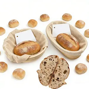 2pcs Bread Fermentation Basket Set, Includes 9 Inch Round and 10 Inch Oval Plastic Dough Proofing Baskets with PP Scraper