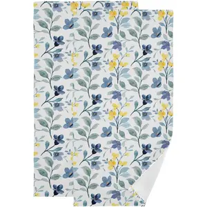 Vintage Navy Yellow Flower Hand Towels for Bathroom  Watercolor Blue Leaves Face Towels Microfiber Leaf Kitchen Towels Decorative Bathroom Towel for Hair Gym  Guest 14" x 28"