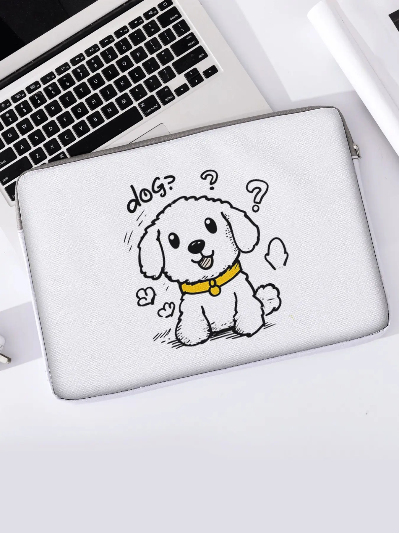Dog Pattern Printed Notebook Bag, Soft Laptop Sleeve, Tablet Case, Zipper Storage Pouch, Casual Style, All Seasons