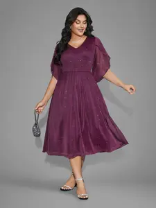 BLOOMCHIC Women's Elegant Glitter Mesh Petal Sleeve Midi Party Dress - 2026 Summer Basic Spandex Garment with Fabric Fit, Pocket for Swimweek,Spotlight,Summer wins,Deals for you days Womenswear