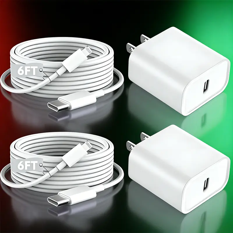 2-Piece Set USB-C PD to Lightning Charging Cables & Typec-PD Charger Kit, 2 USB Chargers Compatible with iPhone 14/13/12/11 Pro/XS MAX/XR/8/7/6s Mobile Devices