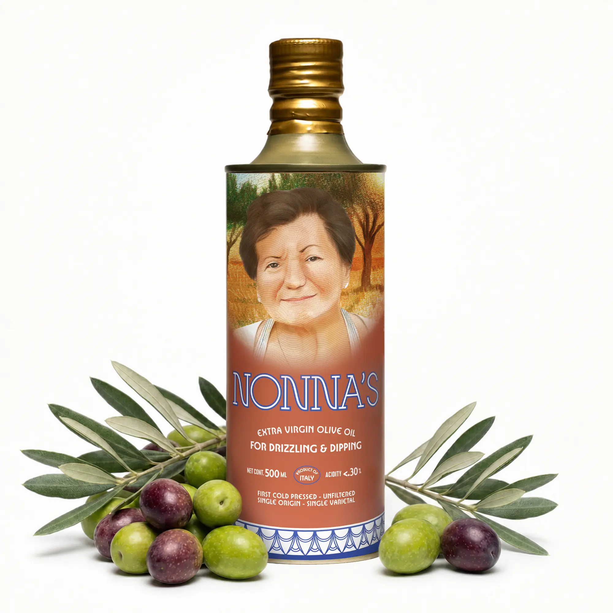 Nonna's Extra Virgin Olive Oil - 500ml Cold-Pressed Unrefined Hexane-Free Single Varietal Biancolilla Real Olive Oil from Sicily, Olive Oil Extra Virgin, Cold Pressed Olive