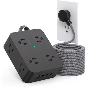 Extension Cord 25 Ft, Surge Protector Power Strip with 8 Outlets 4 USB Ports(2 USB C), Long Cord, Wall Mount, Desk USB  Station for Home Office College Dorm Room Essentials