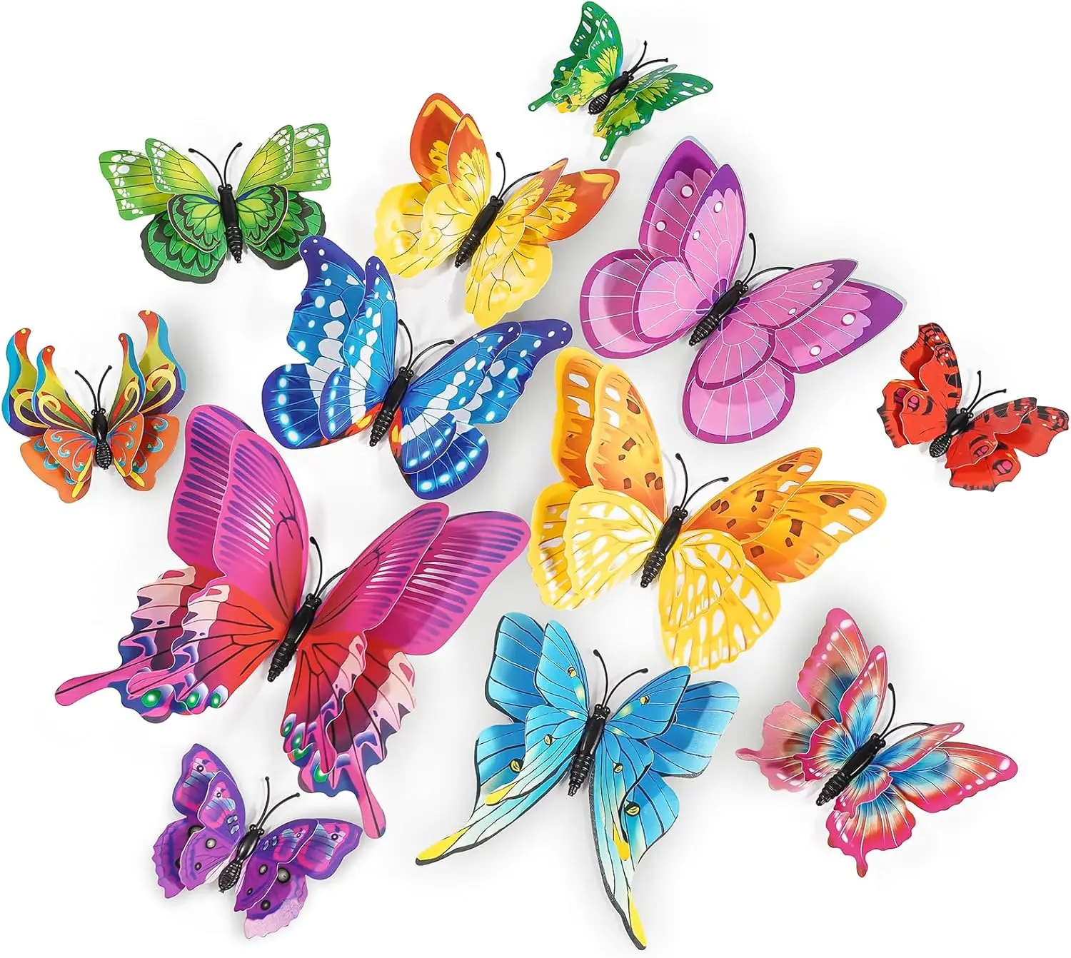 Butterfly Wall Decor 24PCS 12 Styles 4 Sizes 3D Colorful Butterflies Stickers with Magnets for Home Room Decor