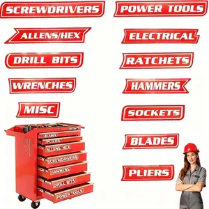 12-Pack Magnetic 3D-Printed Tool Box Labels, Reusable Organizer Tags for Steel Toolboxes, Drawers (Red) - Home Supplies Decorative Stickers