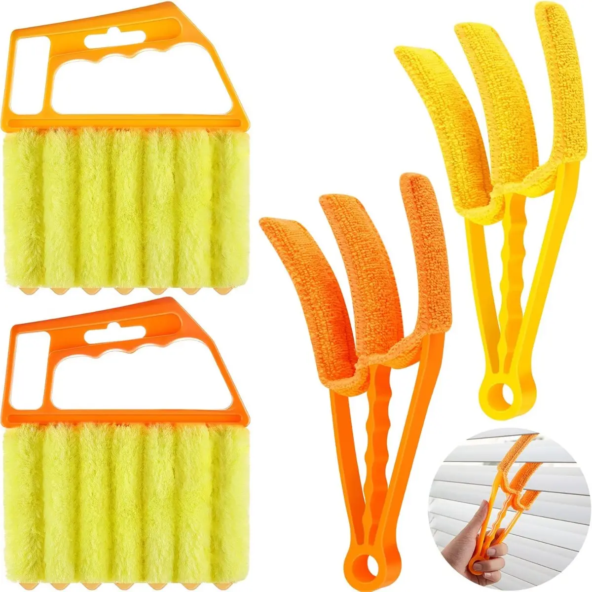 4pcs Window Venetian Blind Cleaner Duster Tool 7 Finger Blind Rush and Shutter Cleaner Brush Hand-held Window Shutter Air Conditioner Duster for Dirt Yellow Orange