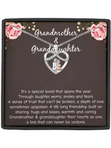 Grandmother Granddaughter Heart Shaped Pendant Necklace with Engraved 'i Love You Forever' for Grandma & Granddaughter, Includes Card and Gift Box, Perfect Birthday & Christmas Gift, Jewelry Gifts, Heart Design Necklace