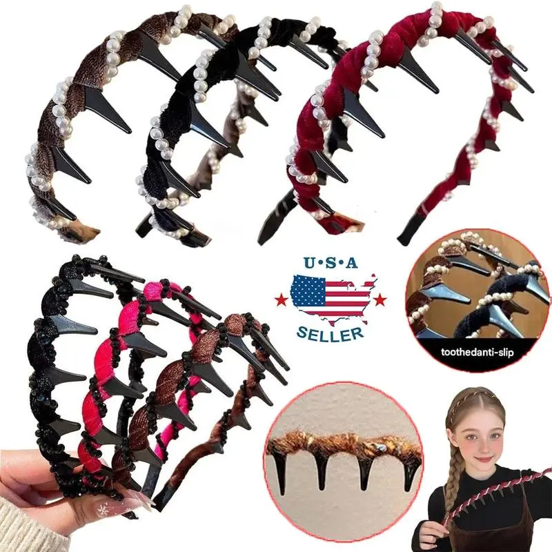 Female 3 Pcs Rhinestone-Embedded Vintage High-Cranium Hairbands - Metal Base, Elegant Braided Teethed, Hoop Design Bridal Party Hair Accessories for Wedding Festive Needs, Hoop Accessories