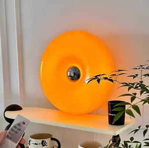 Donut Table Lamp - Fancy Nancy Theme Party Unique Decorative Lamp with Acrylic Shade, 3-Color Dimmable Retro-Modern Ambient Lighting, Whimsical Aesthetic Home Decor for Bedroom Desk (White,Orange)#outdoor fun