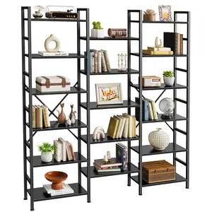 SUPERJARE Triple 6 Tier Bookshelf, Bookcase with 17 Open Display Shelves, Wide Book Shelf Book Case for Home & Office