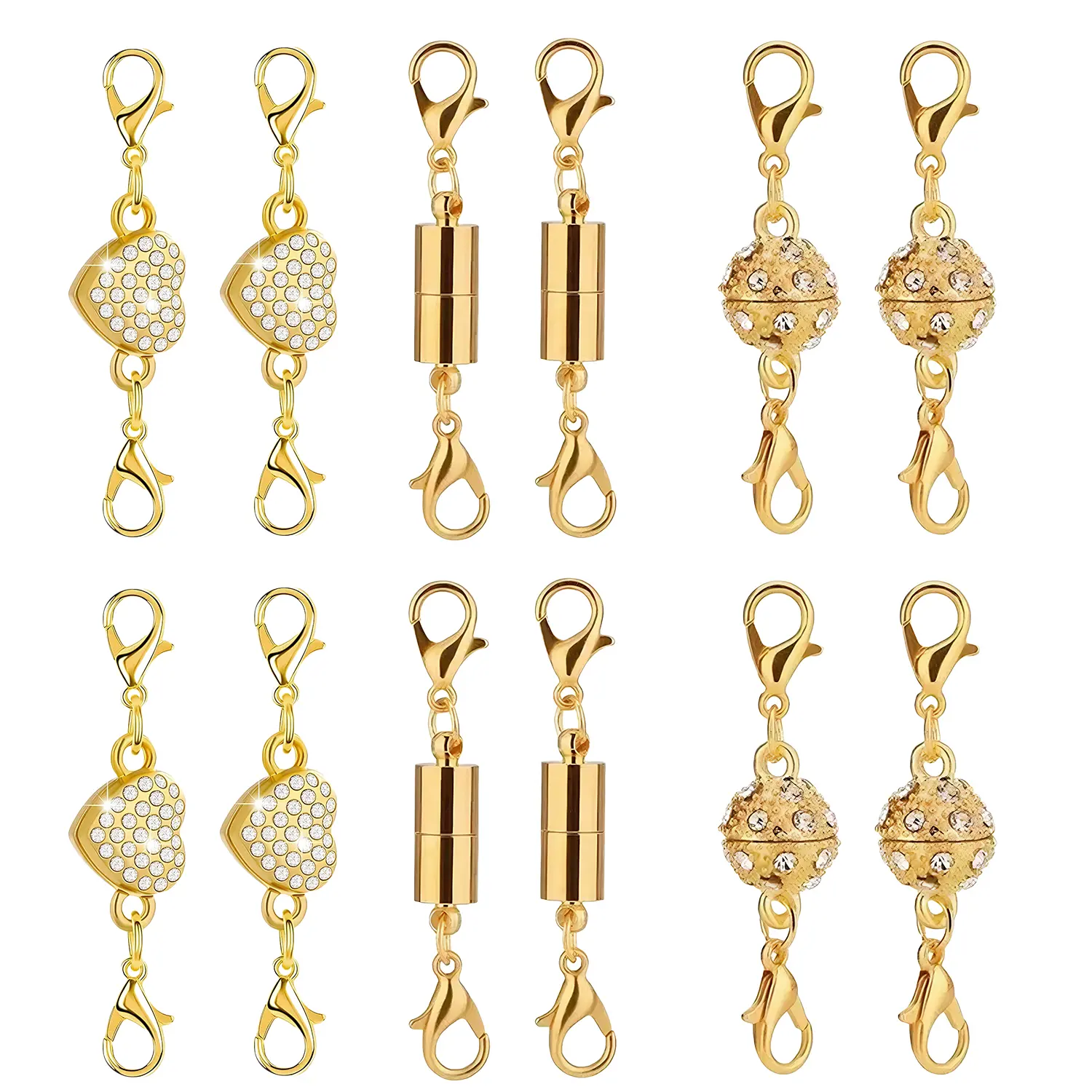 12PCS Magnetic Necklace Clasps, Gold & Silver Magnetic Lobster Clasp Extenders for Necklaces & Bracelets, Easy On & Off Jewelry Connectors for Women