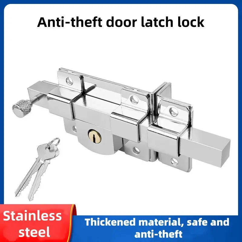 1 fence door anti-theft door latch mechanical lock, High Security Sturdy Lock, High Security Locks, cross key exterior lock long throw double unlock+double long pull latch 2 keys Door Hardware suitable for garden shed doors, outdoor wooden doors
