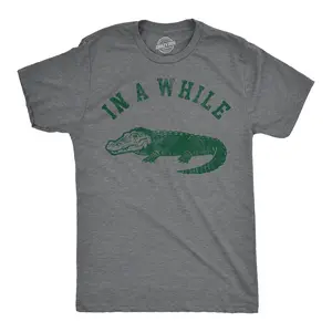 Mens Funny T Shirts In A While Crocodile Sarcastic Croc Graphic Tee for Men Mens Funny T Shirts Cool Vintage Fashion T-Shirt Gift Classic Menswear Sarcastic Apparel for Men Funny Animal Short Sleeve Novelty Dark Grey