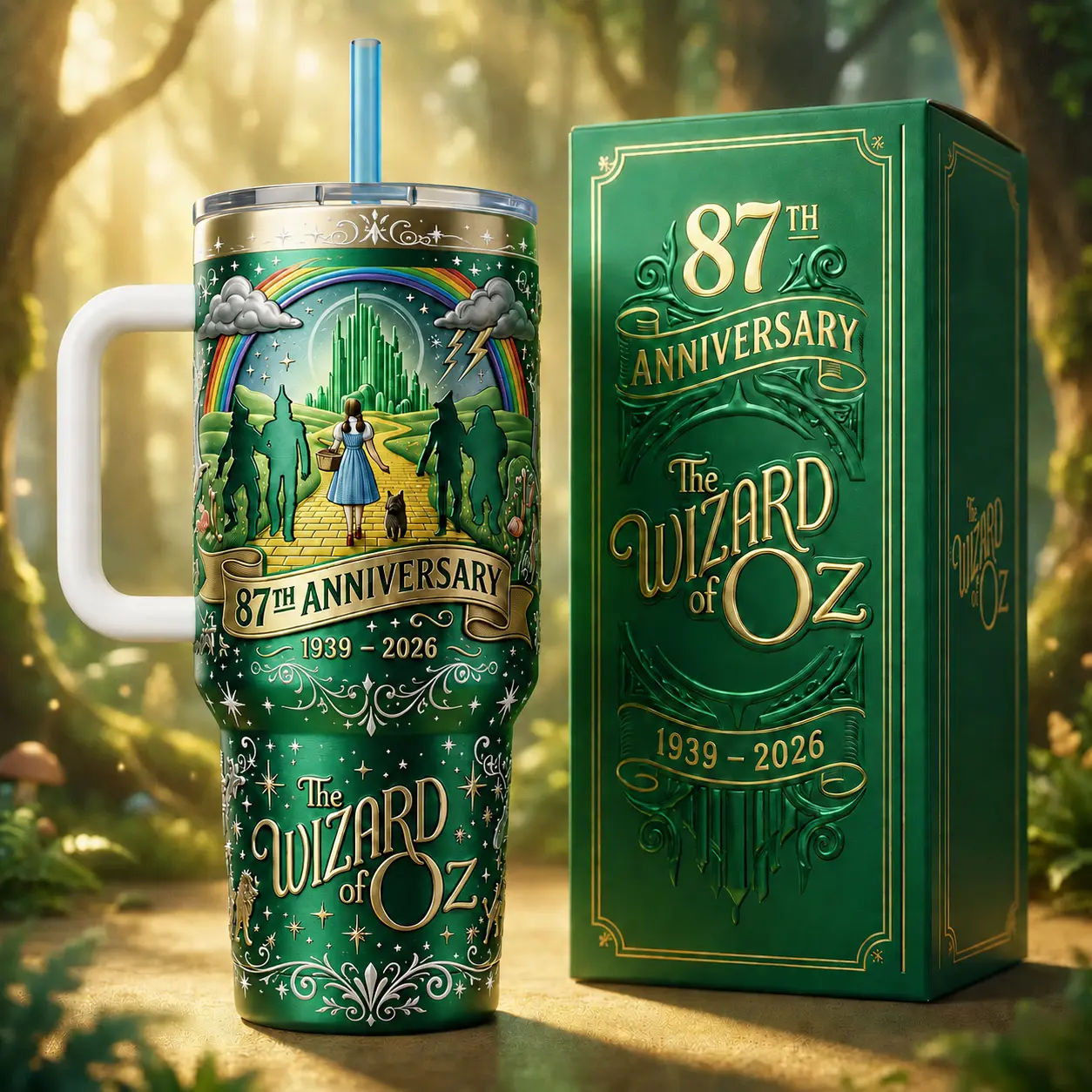 The wonderful Wizard of Oz 87th Anniversary Tumbler 40oz, Enchanted Forest Travel Mug, Magical Woodland Coffee Cup Gift